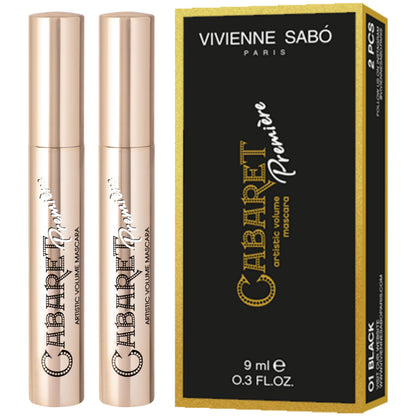 Vivienne Sabó Cabaret Premiere Black Mascara – Defined, Voluminous Lashes, Smudge-Proof, Cruelty-Free, Made in Europe (2x0.6oz, 01 Black)