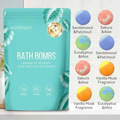 Vivifyrean Bath Bombs Gift Set – 8 Organic Fizzing Bath Bombs for Women