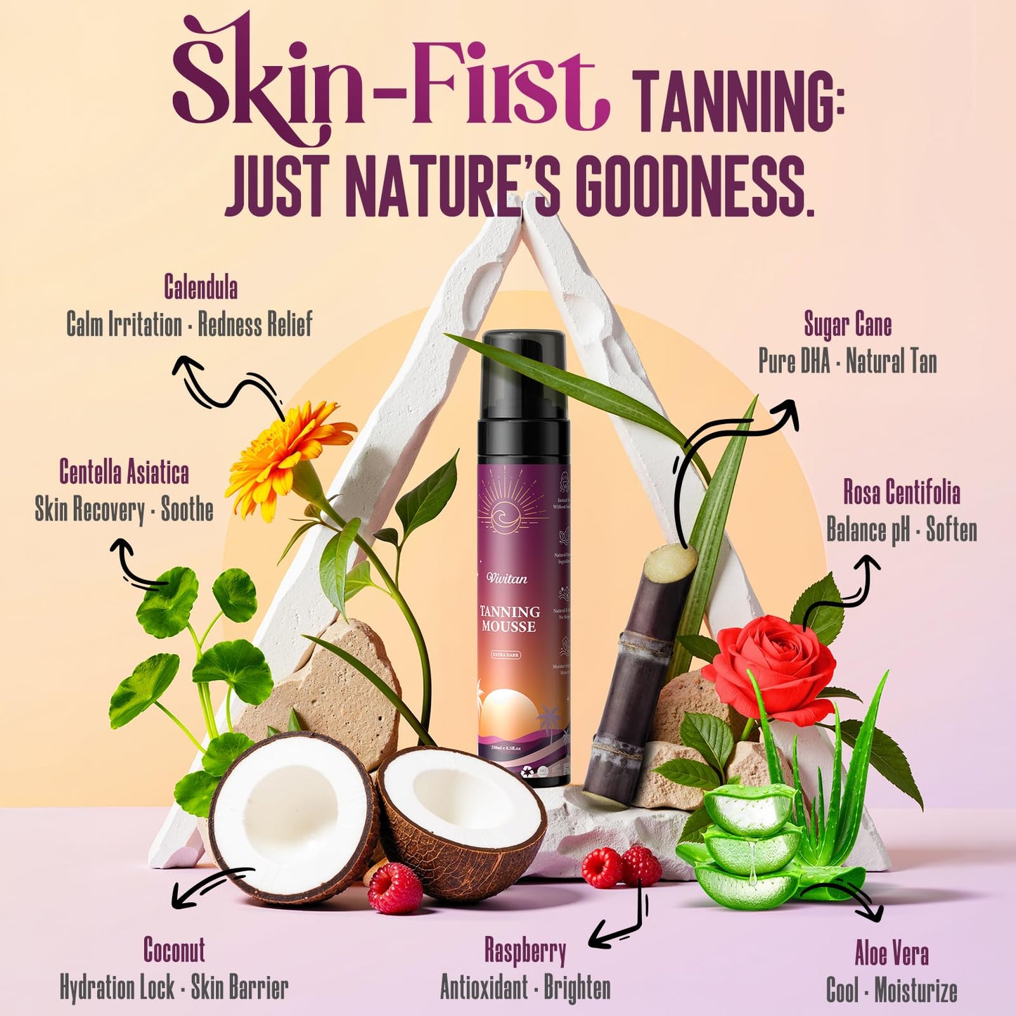VIVITAN Self Tanner Mousse Kit – 250mL XL + Pro Tools | 1-Hour Express Bronze, No Orange