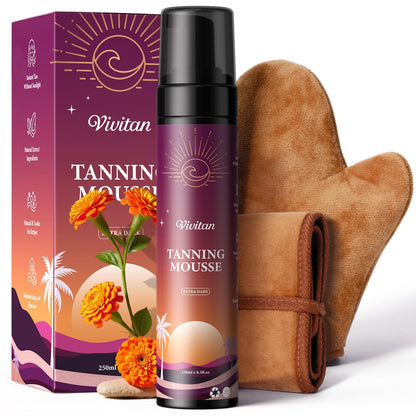 VIVITAN Self Tanner Mousse Kit – 250mL XL + Pro Tools | 1-Hour Express Bronze, No Orange