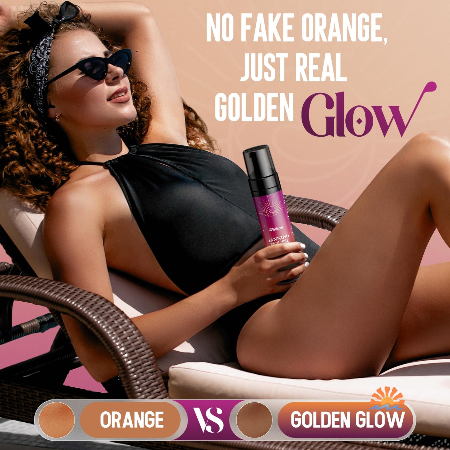 VIVITAN Self Tanner Mousse – Medium Bronze Sunless Tan, Vegan, Odorless, Buildable Glow