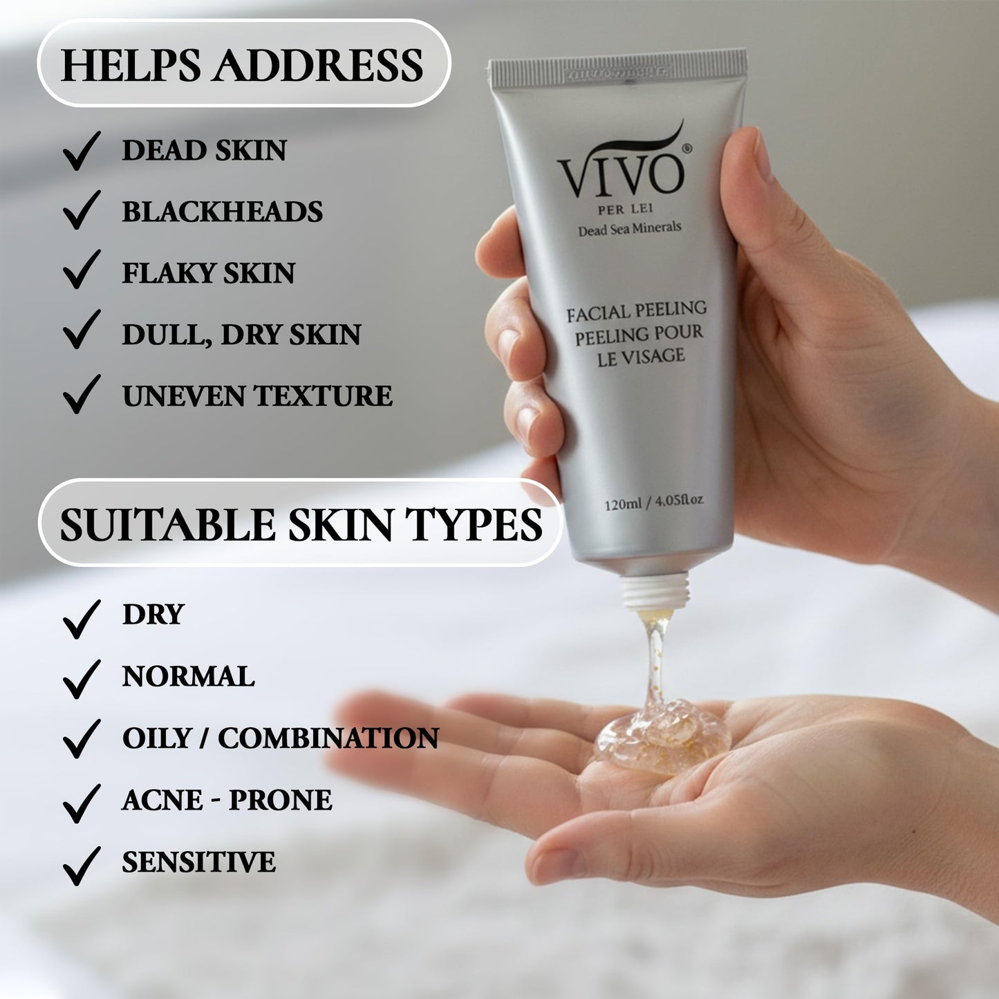 Vivo Per Lei Facial Peeling Gel – Gentle, Non-Abrasive Exfoliator for Sensitive, Dry & Mature Skin (4 x 4.05 oz)