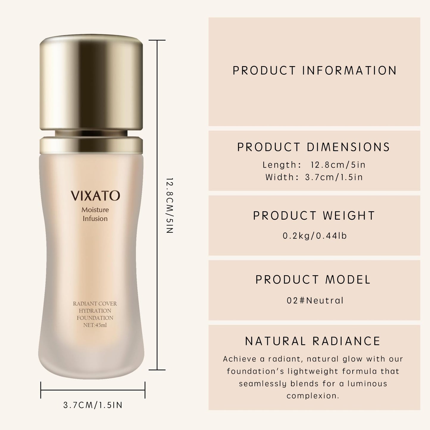 VIXATO Foundation Concealer – Full Coverage Hydrating Liquid Foundation for All Skin Types
