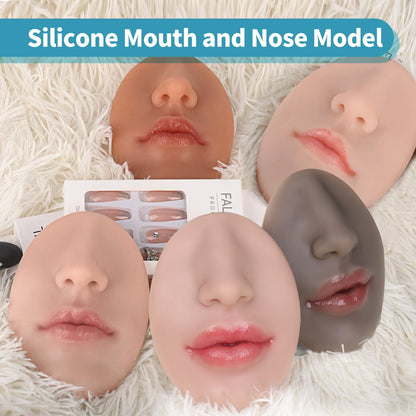 Vnmcry Silicone Nose & Mouth Practice Model | Realistic Lip & Nose Display for Piercing Training (Ivory, L-Thick Lip)