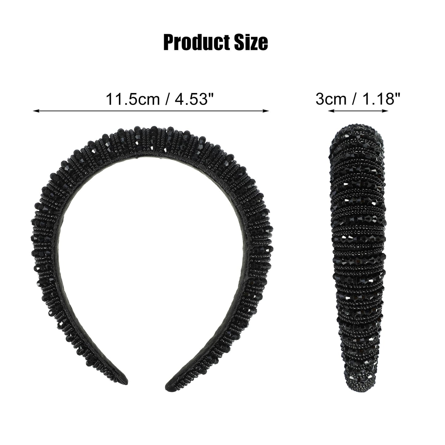 VOCOSTE Crystal Headband with Rhinestones – Black, 1.2 Inch Wide