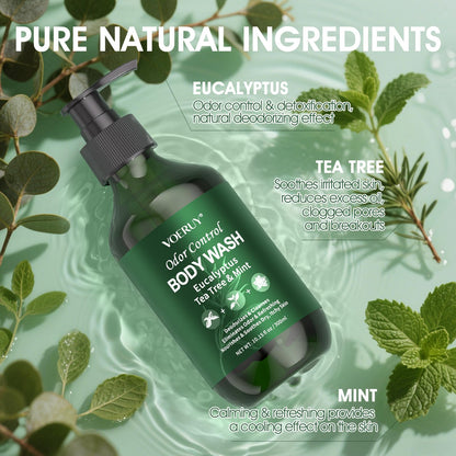VOERUY Eucalyptus & Tea Tree Oil Deodorizing Body Wash – 24-Hour Odor Control, Vegan & Sulfate-Free