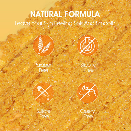 VOERUY Turmeric Body Scrub – Exfoliating Salt Scrub with Coconut Oil & Vitamin C, 11.28 oz