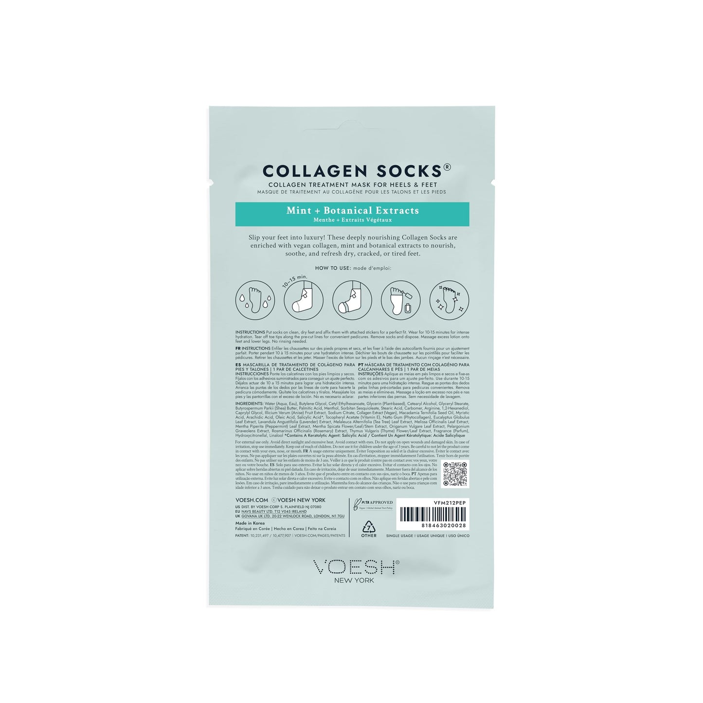VOESH Collagen Socks – Peppermint Foot Spa (4 Pack) | Vegan & Cruelty-Free