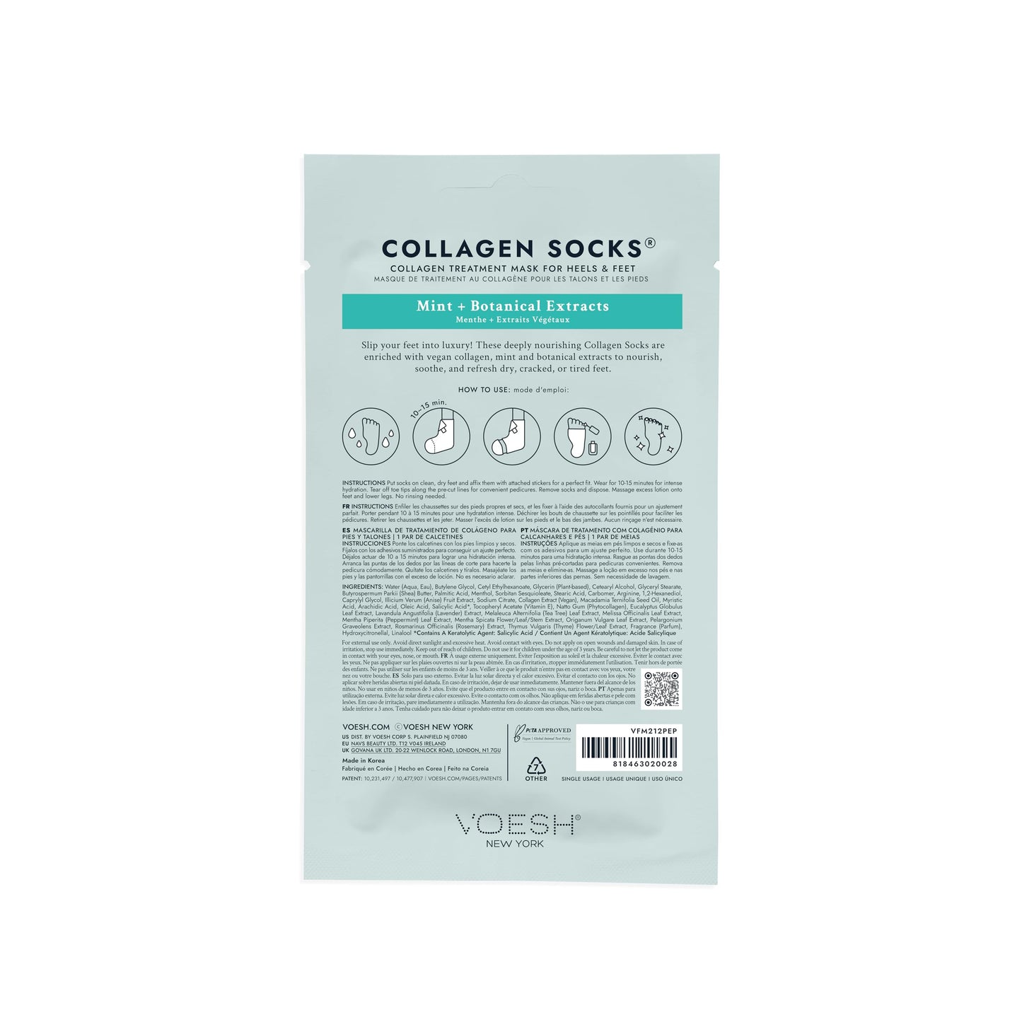 VOESH Collagen Socks with Peppermint Oil – 3 Pack, Vegan Dry Feet & Cracked Heel Care
