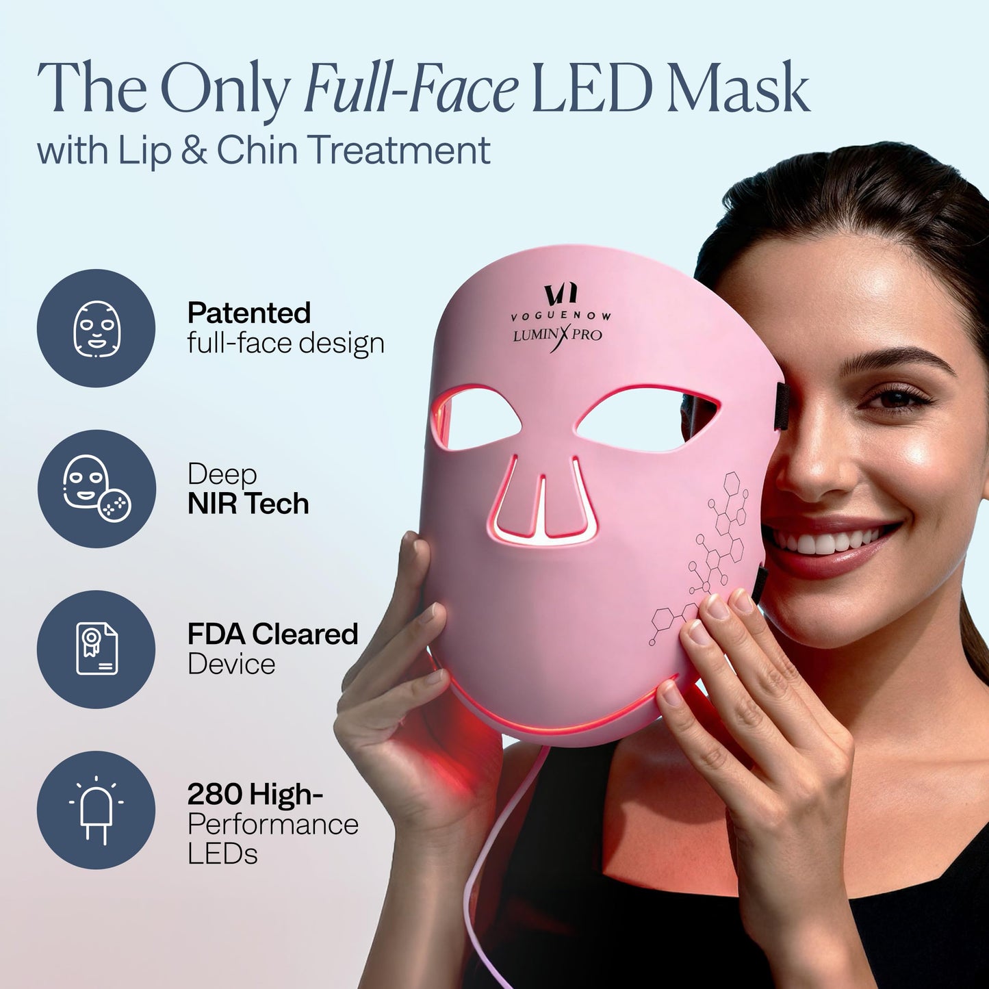 VogueNow LuminX Pro LED Light Therapy Mask – Full-Face Red & Near-Infrared Treatment for Wrinkles & Acne