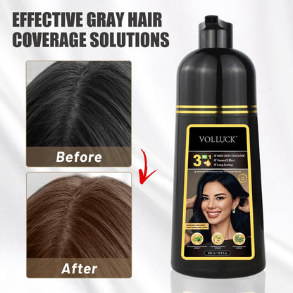 VOLLUCK Hair Dye Shampoo 3-in-1 for Long-Lasting Gray Coverage – Light Brown