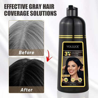 VOLLUCK Hair Dye Shampoo 3-in-1 for Gray Coverage | Long-Lasting Color