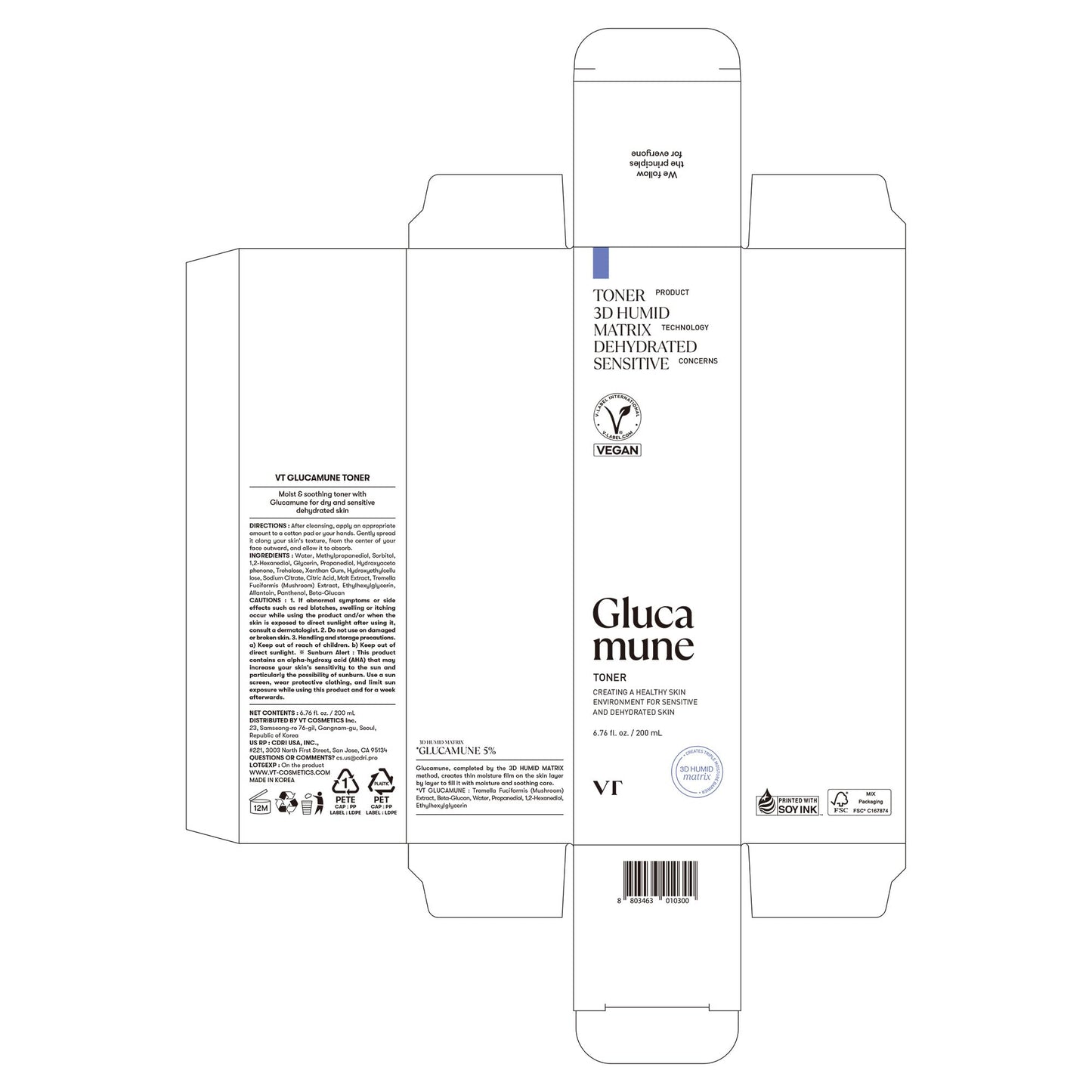 VT COSMETICS Glucamune Facial Toner – Snow Mushroom Hydration for Dry & Sensitive Skin