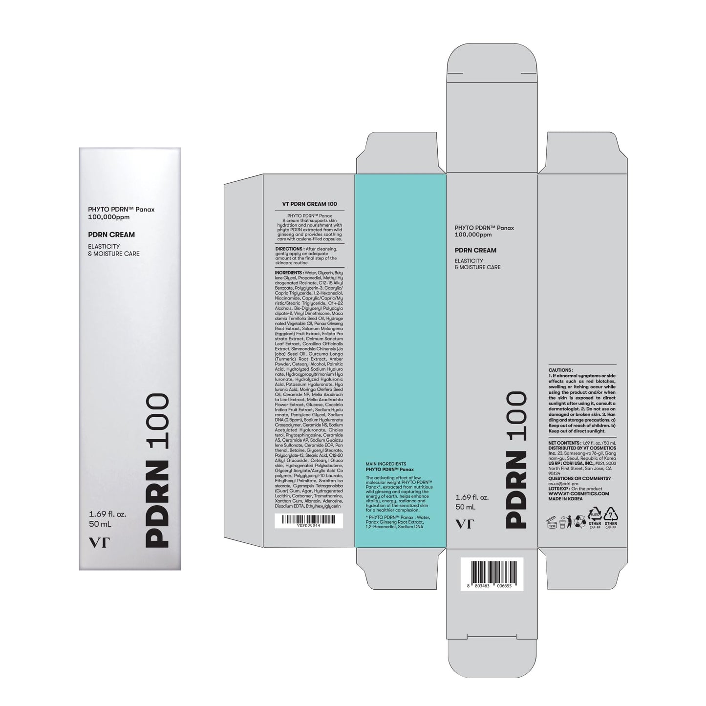 VT COSMETICS PDRN Cream 100 — Nourishing Lightweight Moisturizer with 100,000 ppm Vegan PDRN