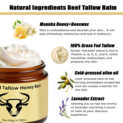 WAESKI Beef Tallow Balm with Honey & Lavender – Deep Hydration, 2.11oz