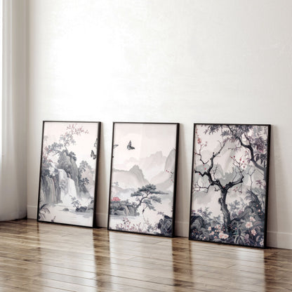 Wall Art For Living Room Large | Set of 3 Chinoiserie Wall art Prints