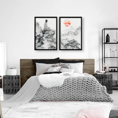 Wall Art Paint | Set of 2 Asian Inspired Wall art Prints