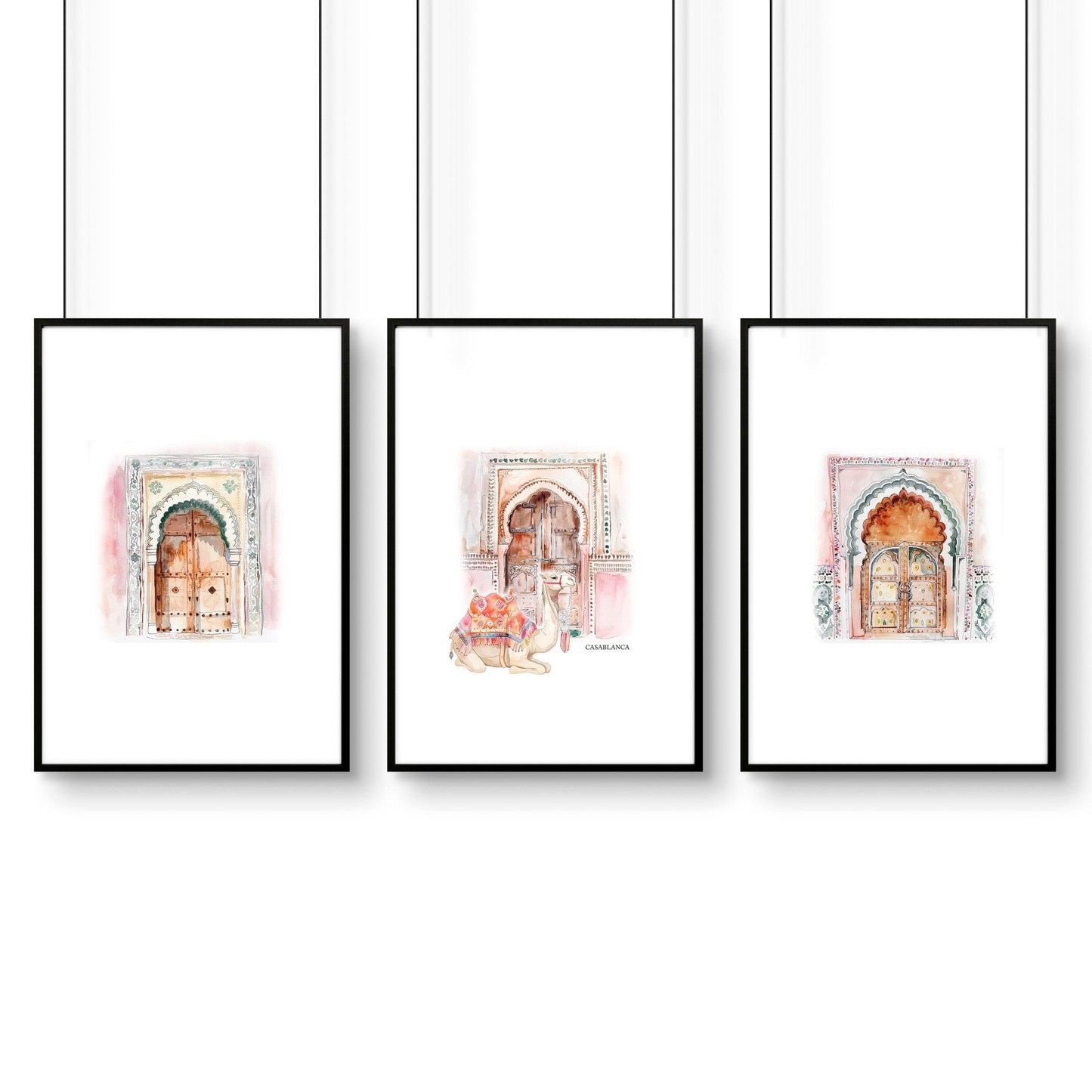 Wall Canvases For Living Room | Set of 3 Moroccan Inspired Wall art Prints