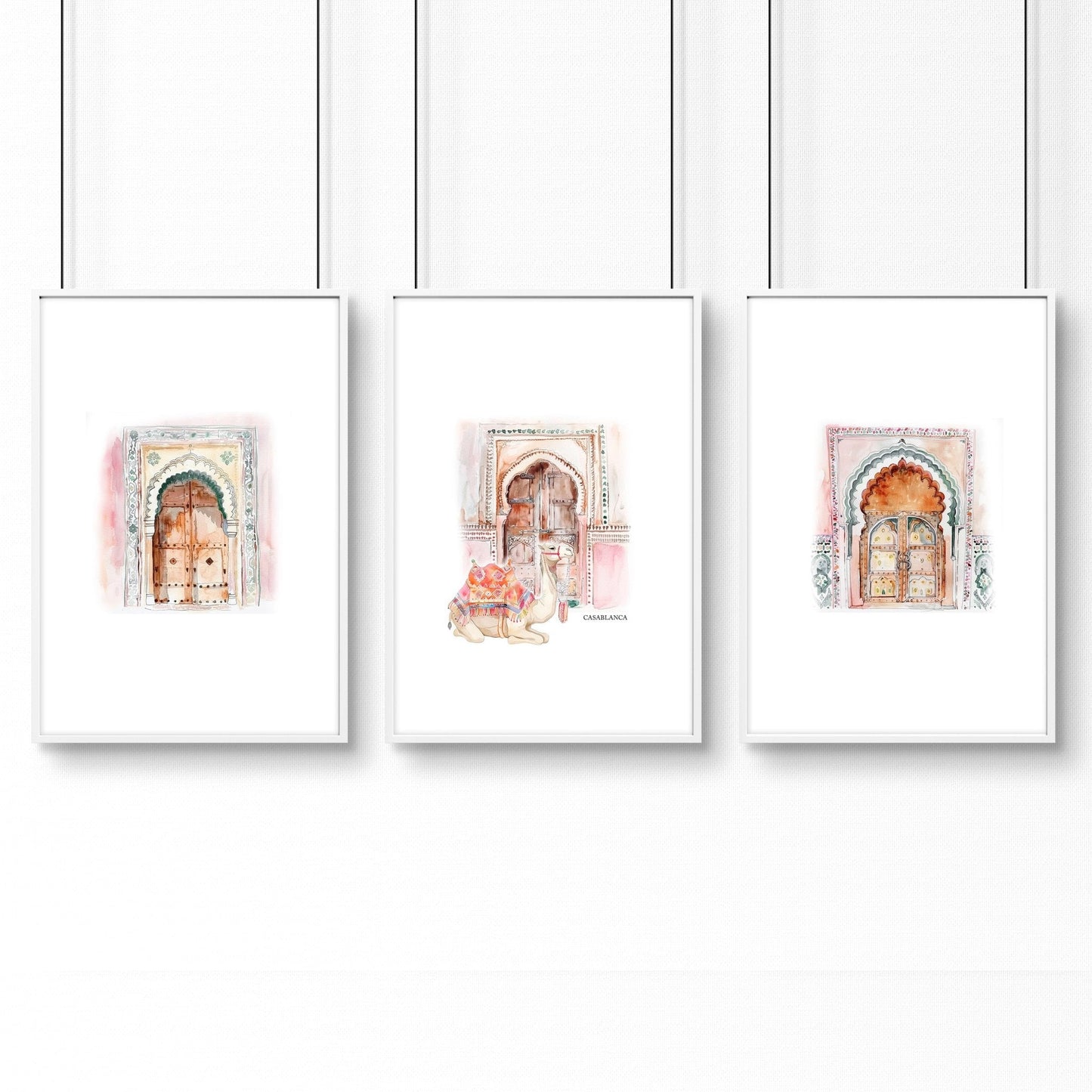 Wall Canvases For Living Room | Set of 3 Moroccan Inspired Wall art Prints