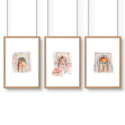Wall Canvases For Living Room | Set of 3 Moroccan Inspired Wall art Prints