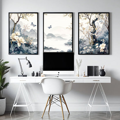 Wall Framed Art | Set of 3 Chinoiserie Wall art Prints