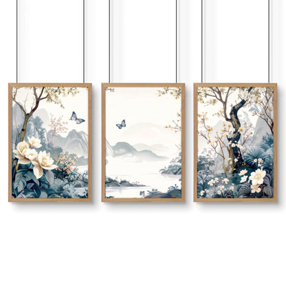 Wall Framed Art | Set of 3 Chinoiserie Wall art Prints
