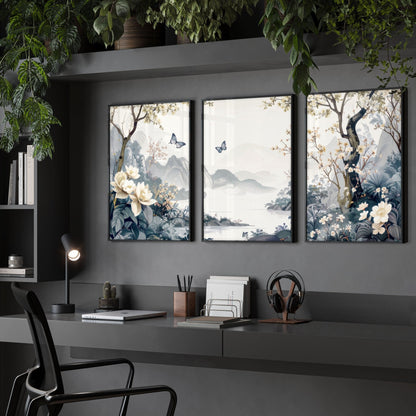 Wall Framed Art | Set of 3 Chinoiserie Wall art Prints