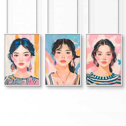 Wall Paintings For Bedroom | Set of 3 Boho Women Wall art Prints