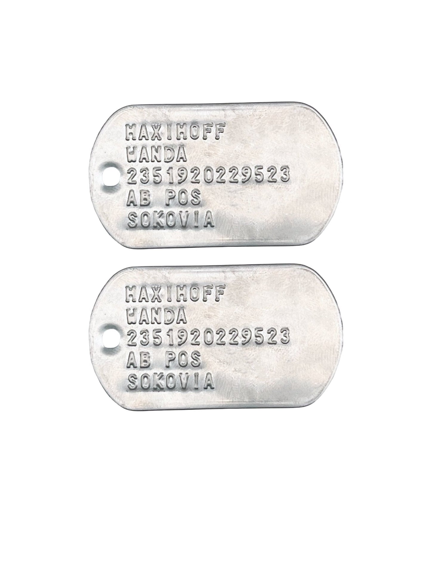 WANDA 'Scarlet Witch' MAXIMOFF Military Dog Tags - Costume Cosplay Prop Replica - Stainless Steel Chains Included