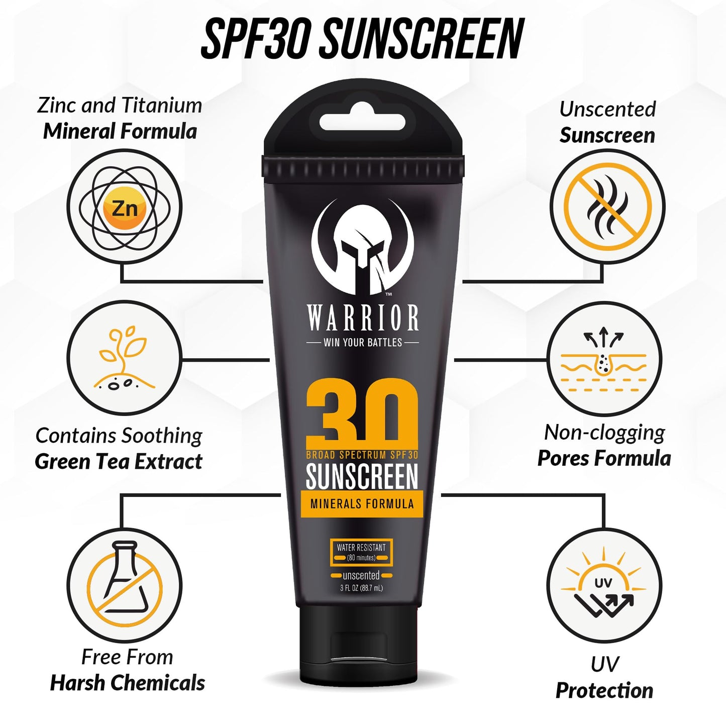 Warrior SPF 30 Mineral Sunscreen Lotion - Water Resistant, Reef Safe (3 oz)
