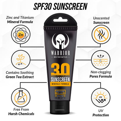 Warrior SPF 30 Mineral Sunscreen Lotion - Water Resistant, Reef Safe (3 oz)