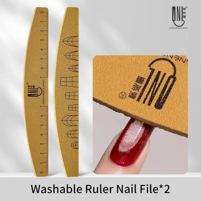 Washable Double-Sided Nail File Set 100/180 Grit – 2 Pack, Reusable Wooden Emery Boards & Curved Ruler Buffer