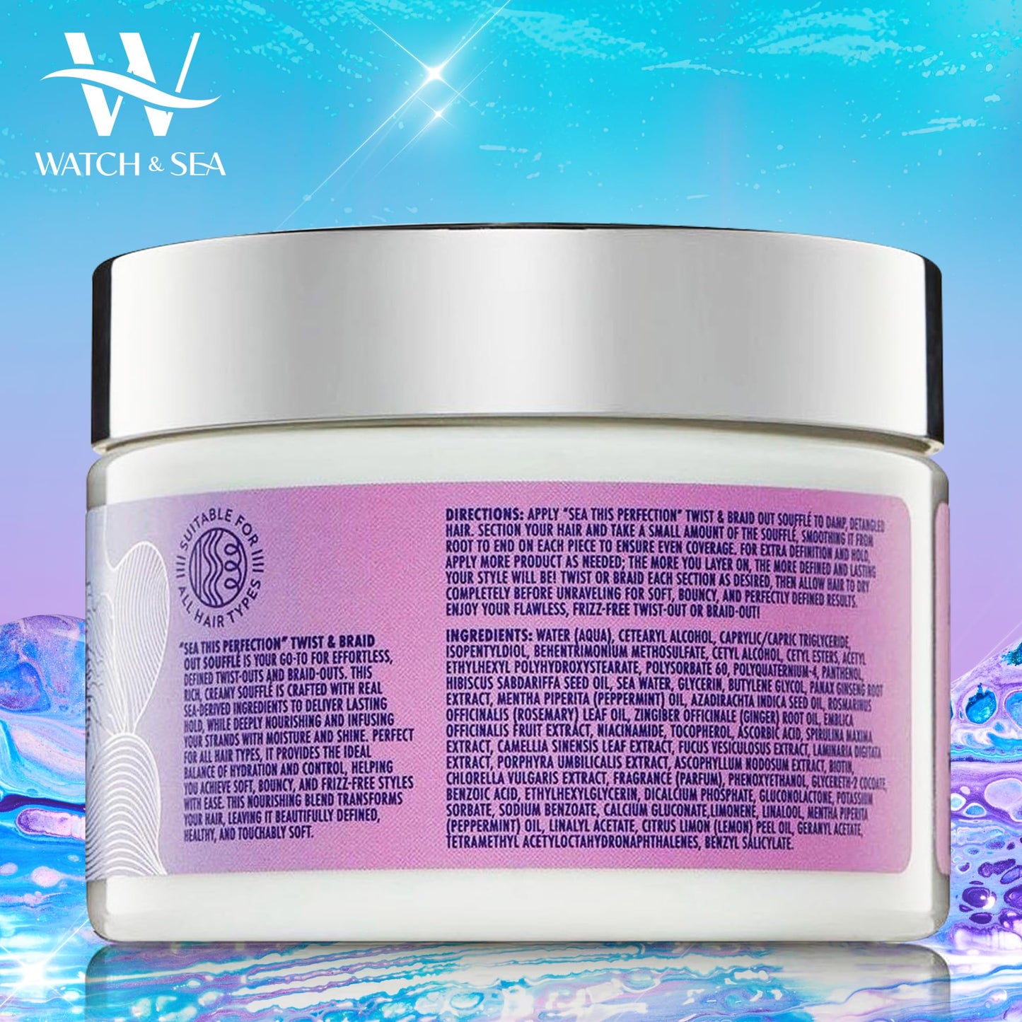 Watch & Sea Twist & Braid Out Soufflé – Nourishing Seaweed & Sea Kelp Curl Cream for All Hair Types | 12 oz