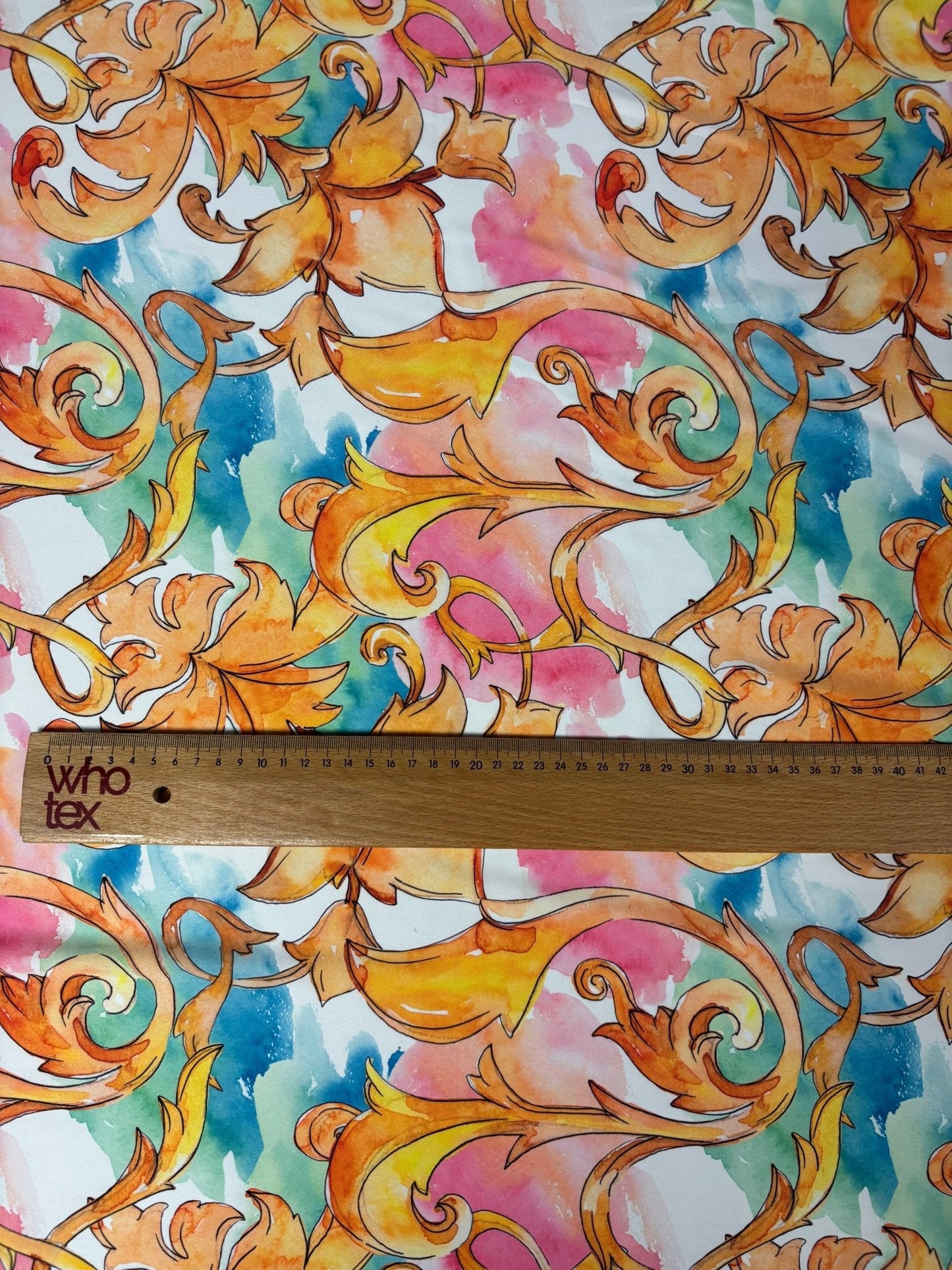 Watercolour Baroque Print Satin Fabric by the Metre