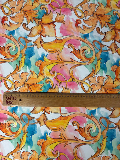 Watercolour Baroque Print Satin Fabric by the Metre
