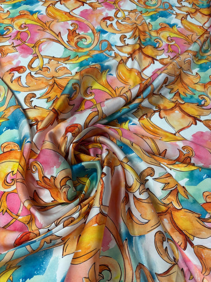 Watercolour Baroque Print Satin Fabric by the Metre
