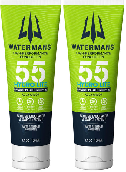 WATERMAN'S Hyrdo Lite SPF 55 Broad Spectrum Reef Safe Sunscreen for Face and Body – Fragrance-Free, Oxybenzone Free, 3.4oz (Pack of 2)