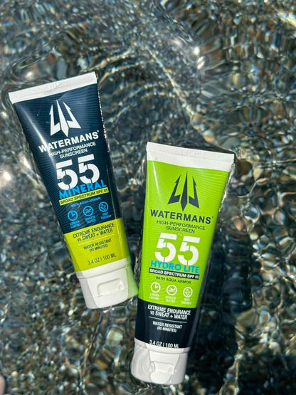 WATERMAN'S Hyrdo Lite SPF 55 Broad Spectrum Reef Safe Sunscreen for Face and Body – Fragrance-Free, Oxybenzone Free, 3.4oz (Pack of 2)