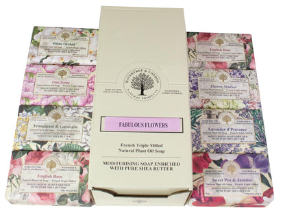 Wavertree & London Assorted Fabulous Florals Soap Bars (Pack of 8) – 7oz Triple-Milled with Shea Butter & Plant Oils