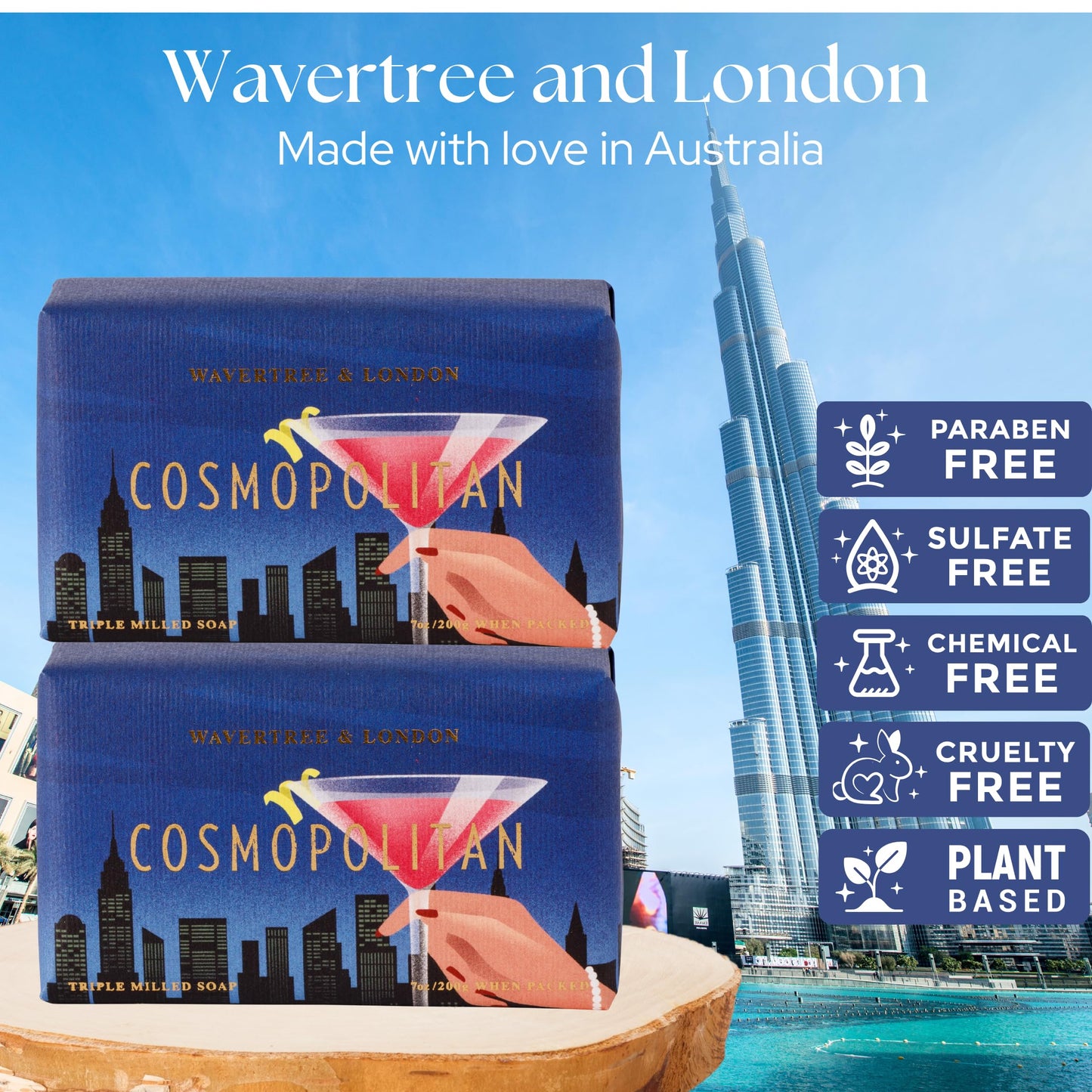 Wavertree & London Cosmopolitan Scented Natural Soap – 2 Bars (7oz) Triple-Milled with Shea Butter