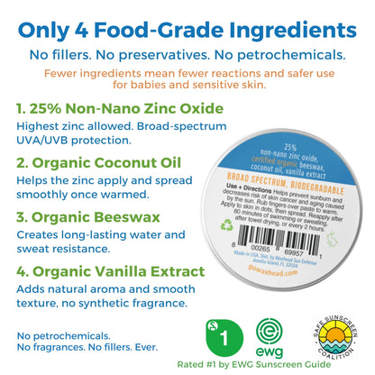 Waxhead Zinc Oxide SPF 30 Face & Nose | Mineral Sunscreen Paste, Reef Safe, 2oz Travel Size