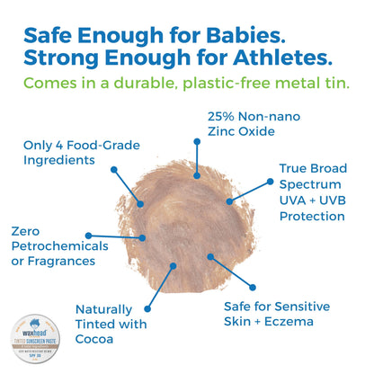 Waxhead Tinted Zinc Oxide Surf Sunscreen SPF 30 for Face | 4-Ingredient Reef-Safe Zinc Paste (2oz Tin)