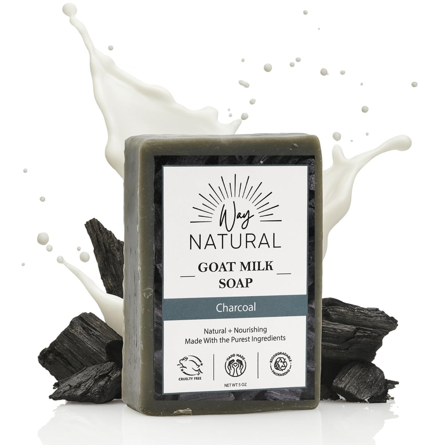 Way Natural Activated Charcoal Soap Bar with Goat Milk – Handmade 5oz, No Dyes