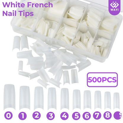 WAYI Professional Acrylic Nail Kit – 58ml Monomer, 4 Powders, 500 French Tips | Home Salon Quality