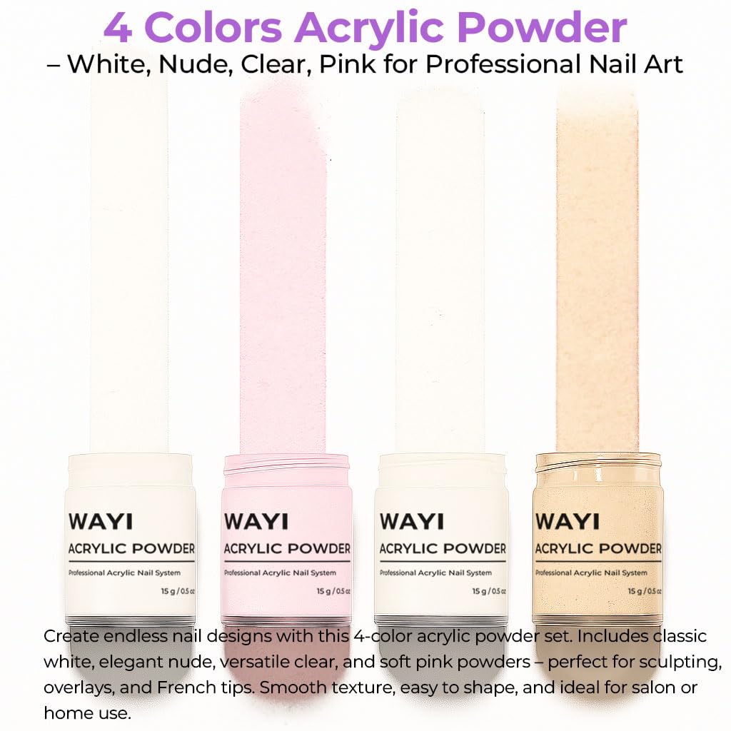 WAYI Professional Acrylic Nail Kit – 58ml Monomer, 4 Powders, 500 French Tips | Home Salon Quality