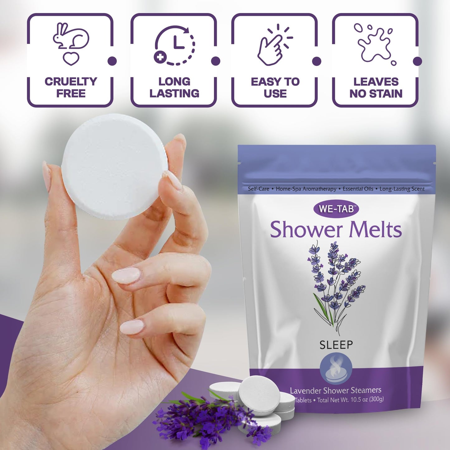 We-Tab Shower Steamers 10-Pack – Lavender Aromatherapy for Relaxation & Self-Care
