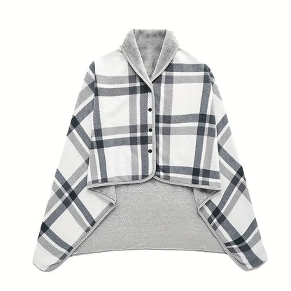 Wearable Flannel Blanket Shawl – Soft Fleece Wrap for Home & Office