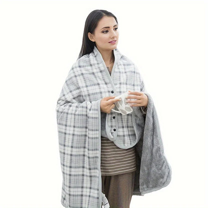 Wearable Flannel Blanket Shawl – Soft Fleece Wrap for Home & Office