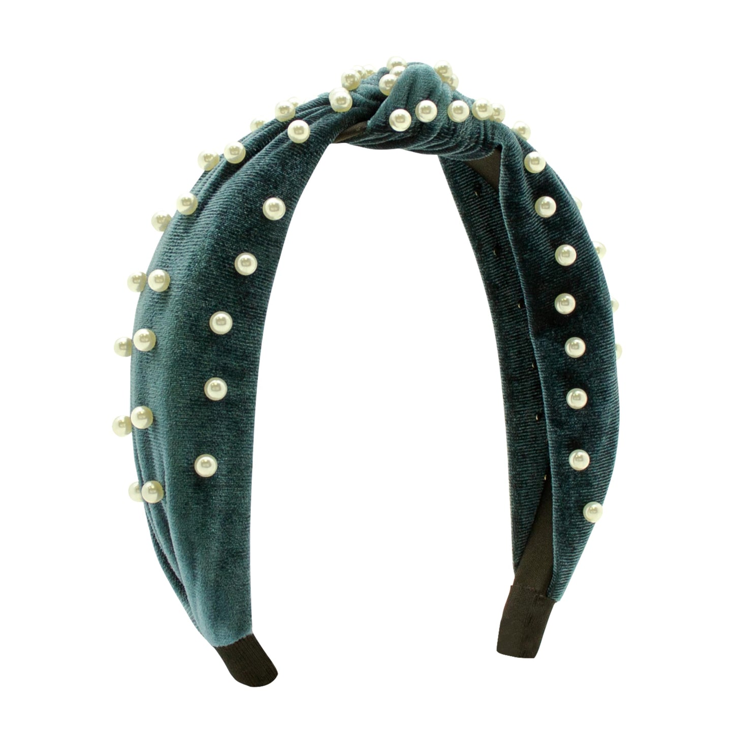 Wee Ones Velvet Wrapped Headband with Knot & Faux Pearls - Sapphire
