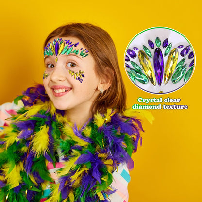 Wehhbtye 2 Set Mardi Gras Face Jewels Stickers – Self-Adhesive Glitter Eye Gems for Party Cosplay
